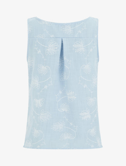 Top en lin à broderie floral - Bleu ciel - 2