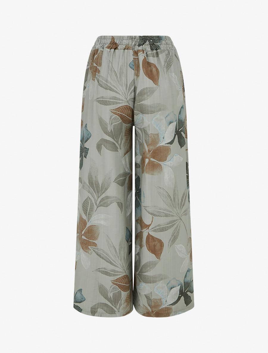 Pantalon élastiqué à imprimé feuillage - Kaki - 2