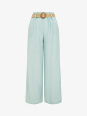 Pantalon fluide uni à taille élastiquée - Vert d&