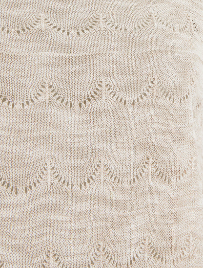 Top uni en maille ajourée à manches courtes - Beige - 3