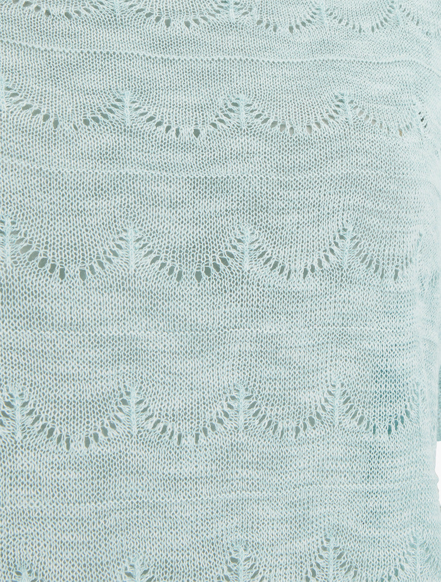 Top uni en maille ajourée à manches courtes - Turquoise - 3