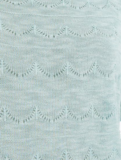 Top uni en maille ajourée à manches courtes - Turquoise - 3
