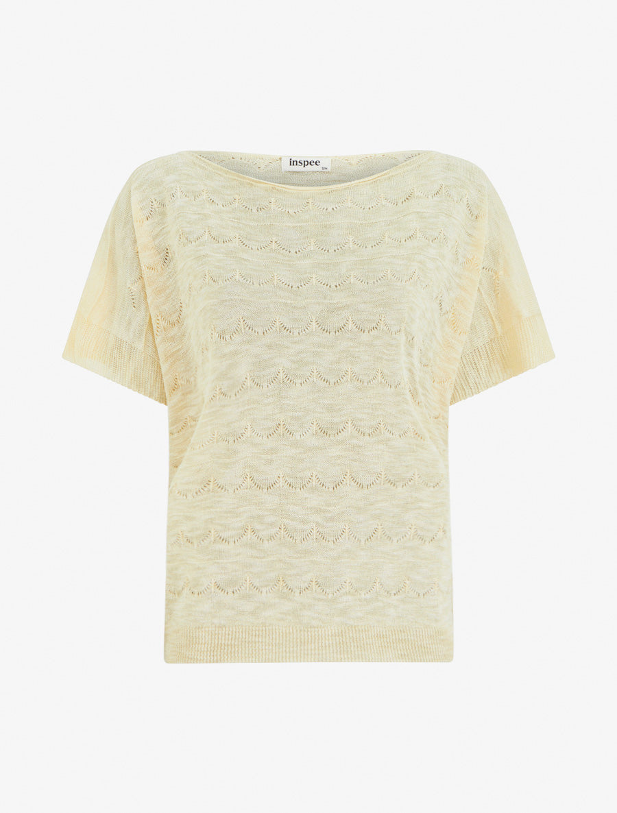 Top uni en maille ajourée à manches courtes - Jaune citron - 1