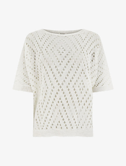 Top uni ajouré en maille - Blanc - 1
