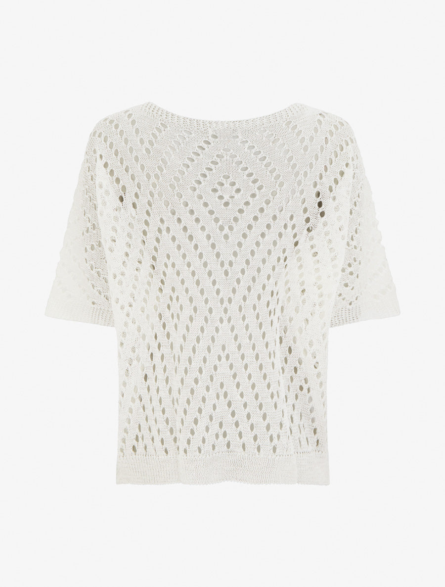 Top uni ajouré en maille - Blanc - 2