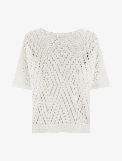 Top uni ajouré en maille - Blanc - 2