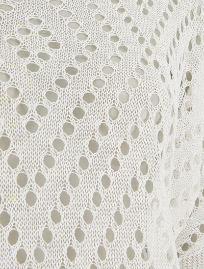 Top uni ajouré en maille - Blanc - 3