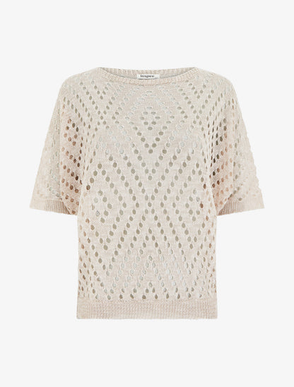 Top uni ajouré en maille - Beige - 1