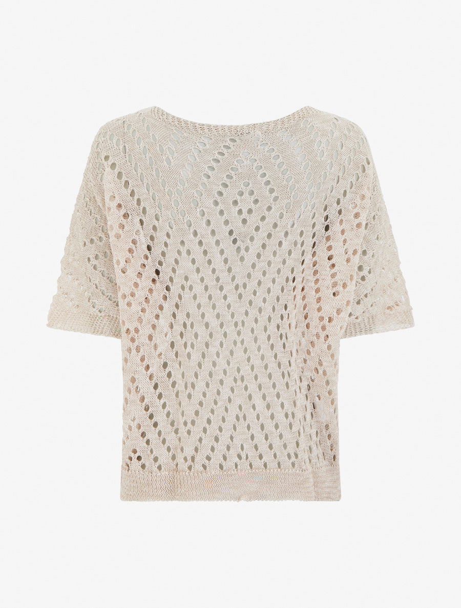 Top uni ajouré en maille - Beige - 2