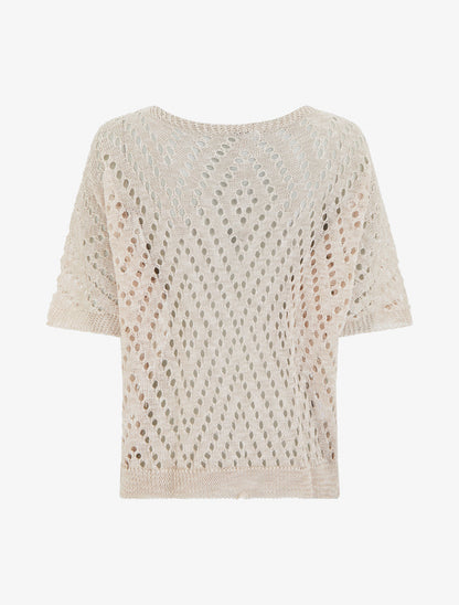 Top uni ajouré en maille - Beige - 2