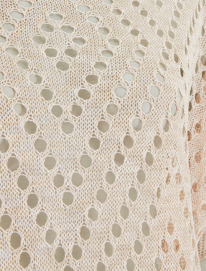 Top uni ajouré en maille - Beige - 3