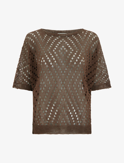 Top uni ajouré en maille - Marron - 1