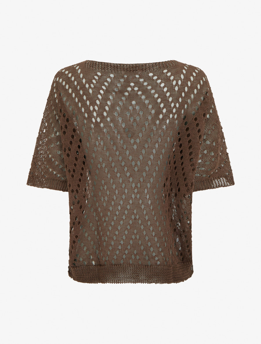 Top uni ajouré en maille - Marron - 2