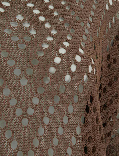 Top uni ajouré en maille - Marron - 3