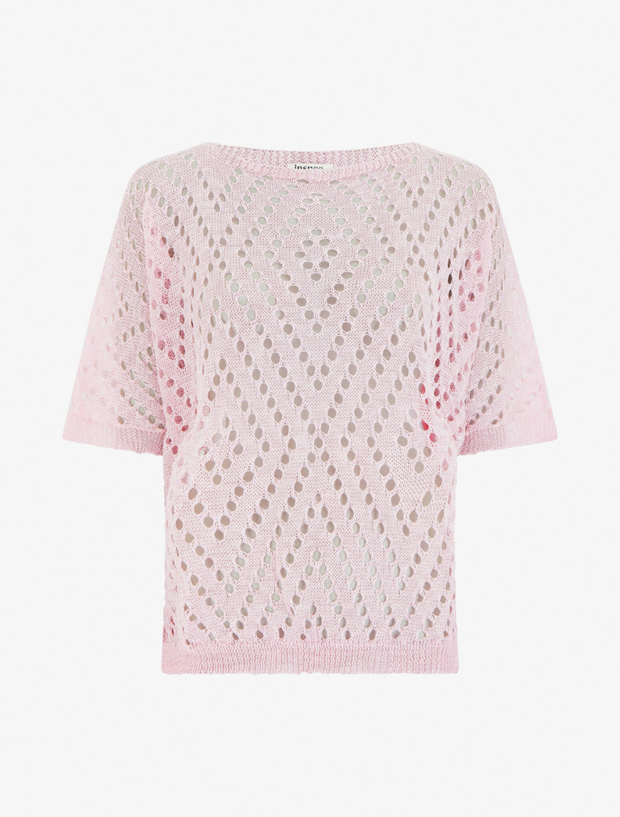 Top uni ajouré en maille - Rose - 1