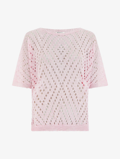 Top uni ajouré en maille - Rose - 1