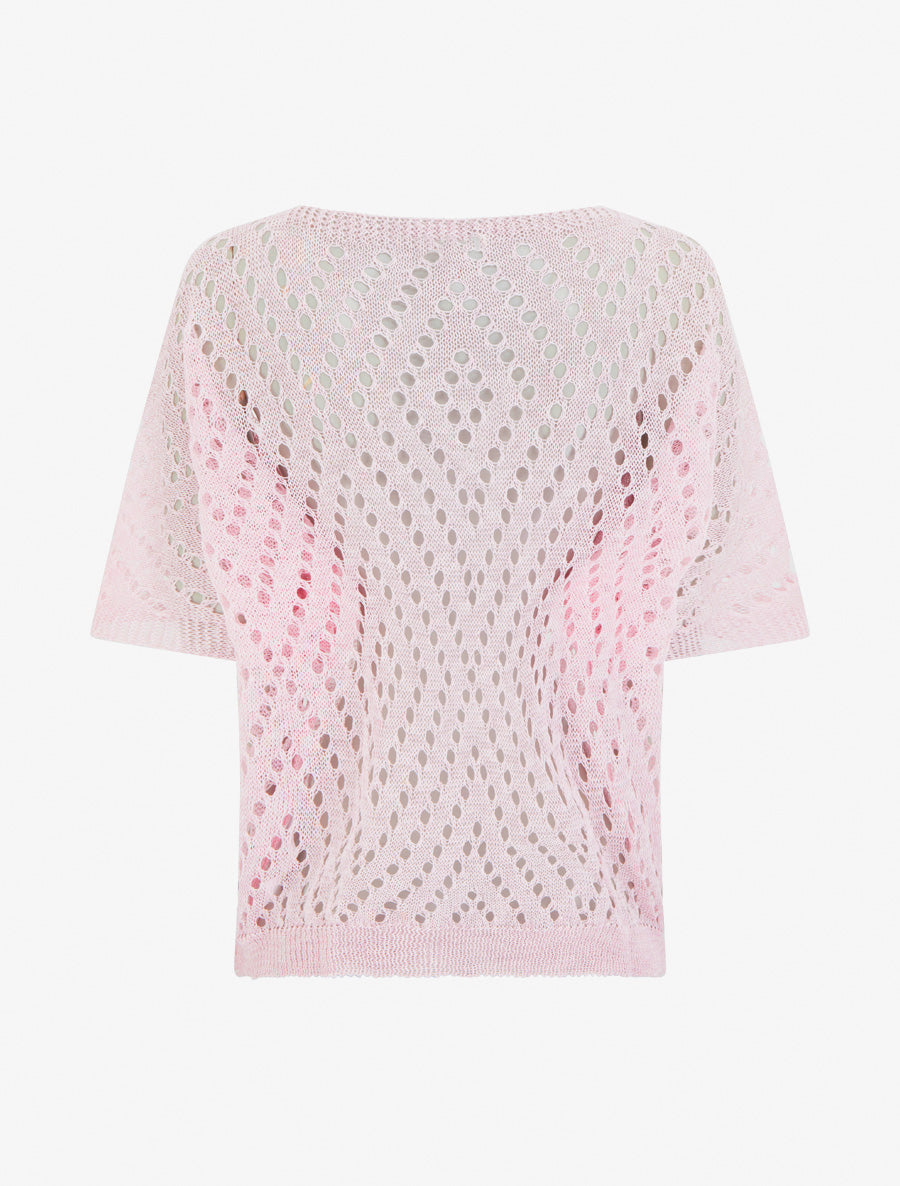 Top uni ajouré en maille - Rose - 2