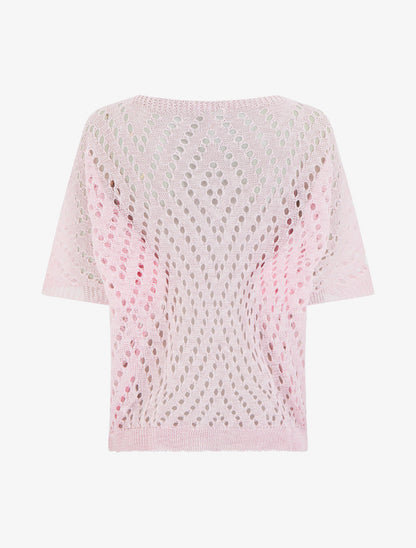 Top uni ajouré en maille - Rose - 2