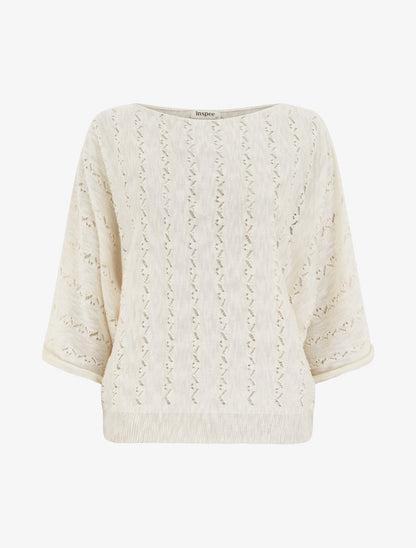 Top uni en maille ajourée à manches 3/4 - Blanc - 1