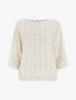 Top uni en maille ajourée à manches 3/4 - Blanc - 1