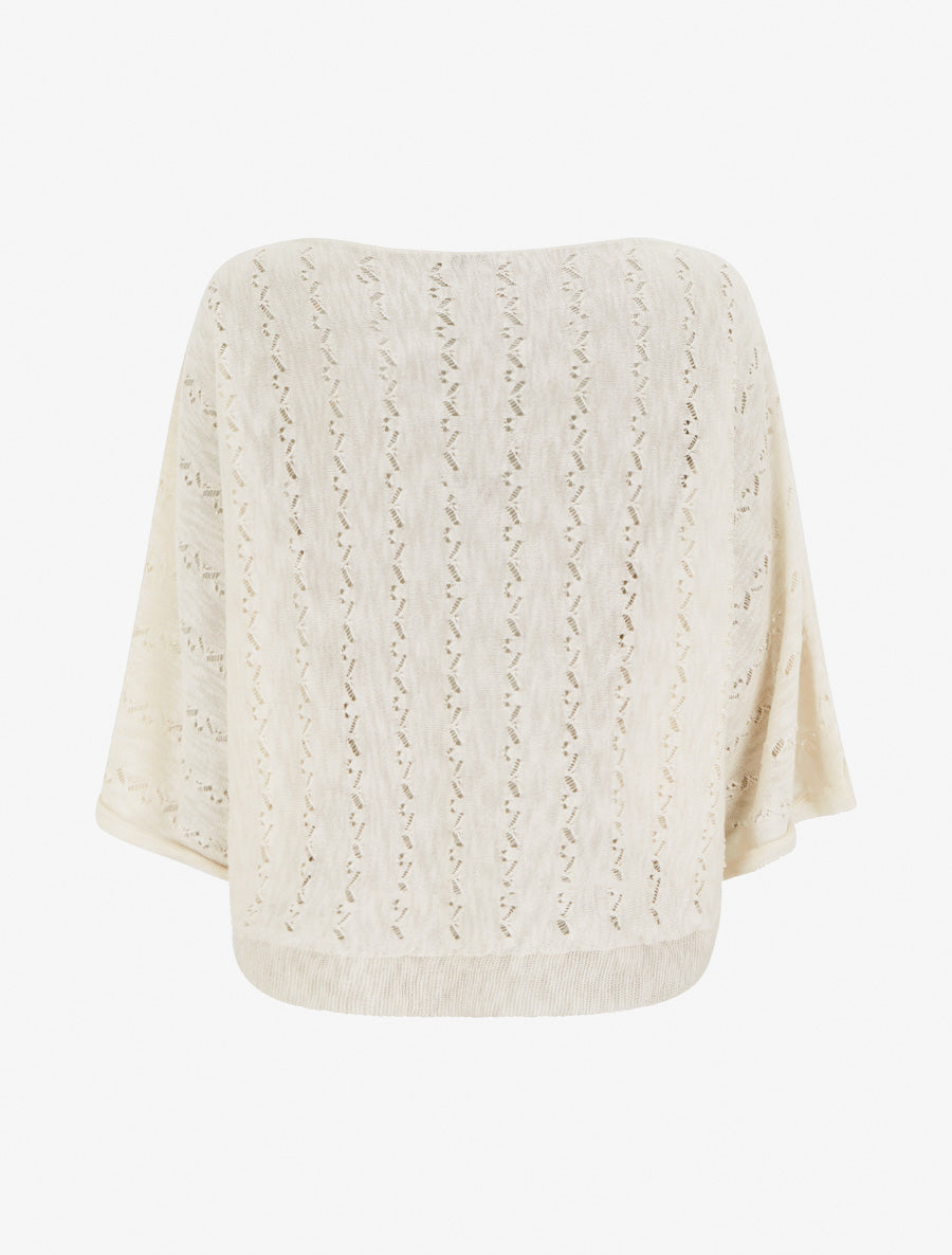 Top uni en maille ajourée à manches 3/4 - Blanc - 2