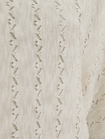 Top uni en maille ajourée à manches 3/4 - Blanc - 3