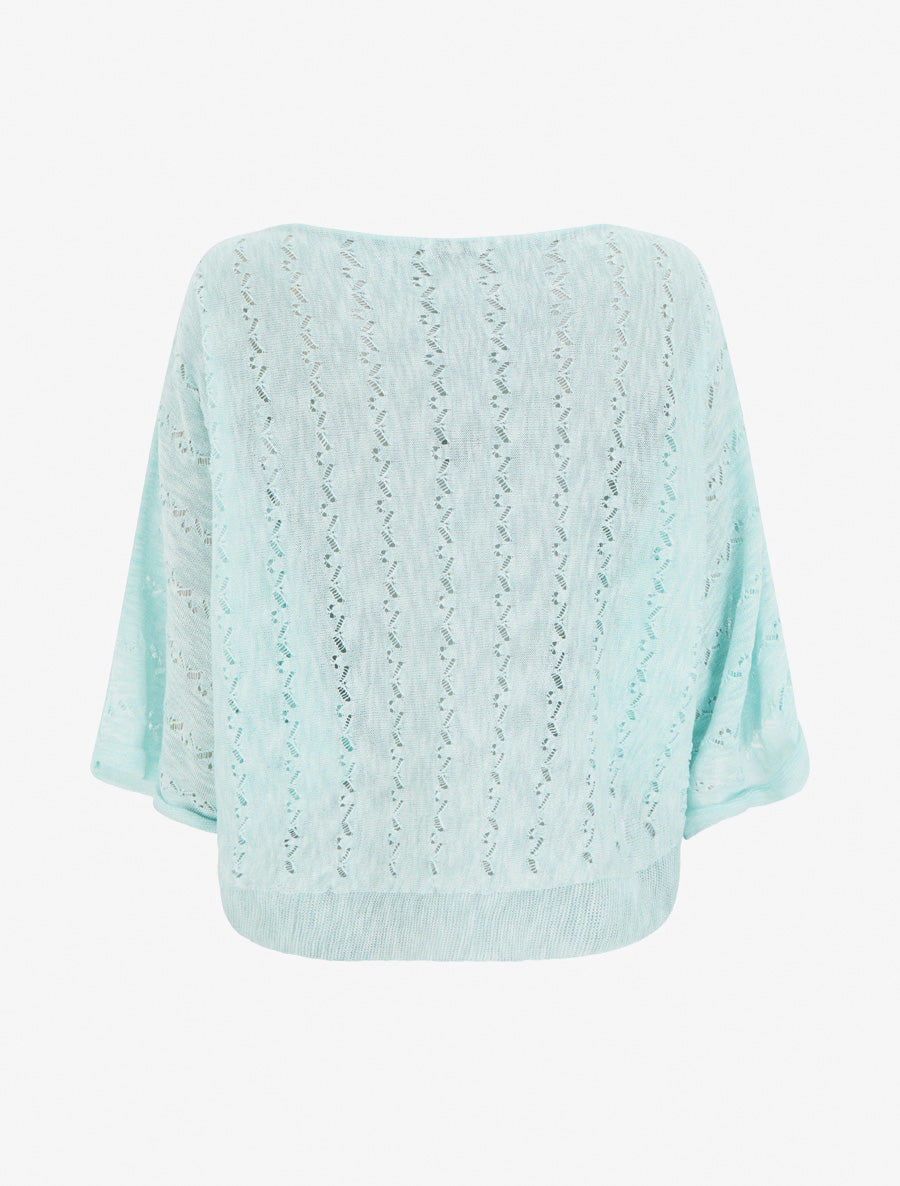Top uni en maille ajourée à manches 3/4 - Turquoise - 2