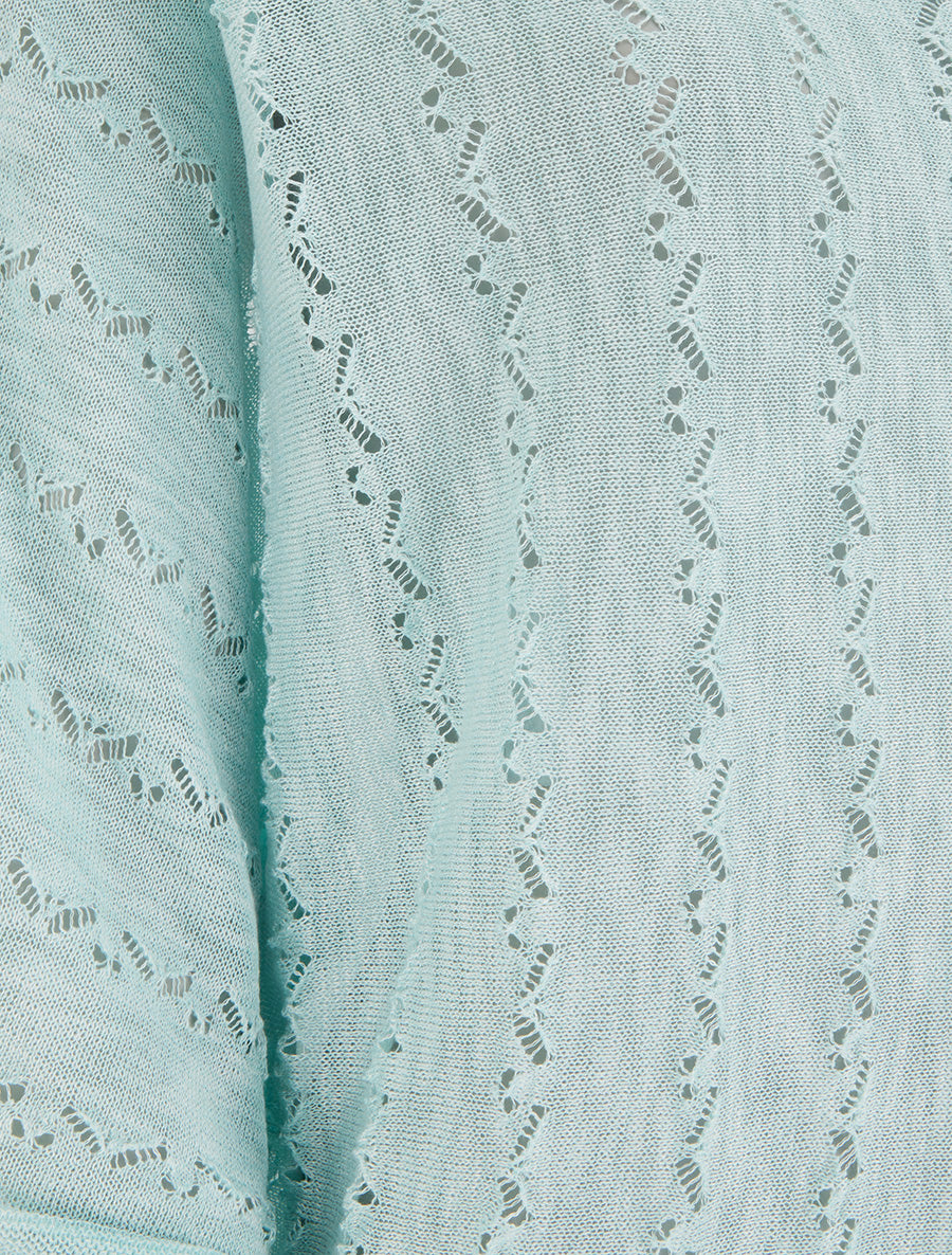 Top uni en maille ajourée à manches 3/4 - Turquoise - 3