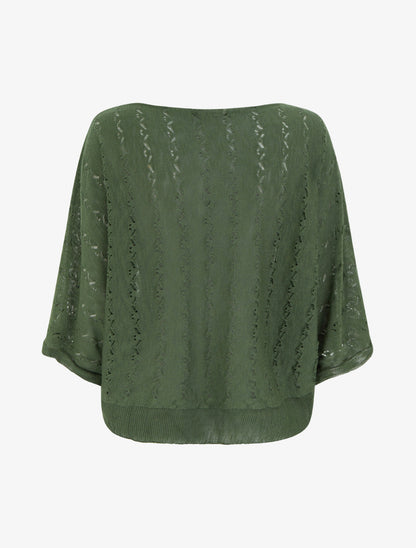 Top uni en maille ajourée à manches 3/4 - Kaki - 2