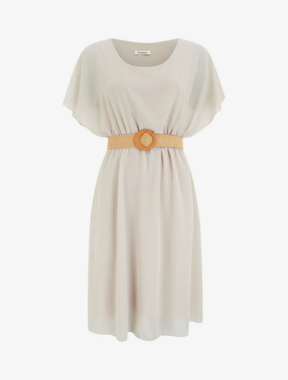 Robe mi-longue unie coupe patineuse - Beige - 1