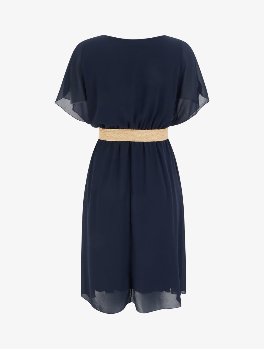Robe mi-longue unie coupe patineuse - Marine - 2