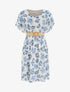 Robe mi-longue fleuri manches courtes - Bleu - 1