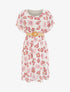 Robe mi-longue fleuri manches courtes - Rose - 1
