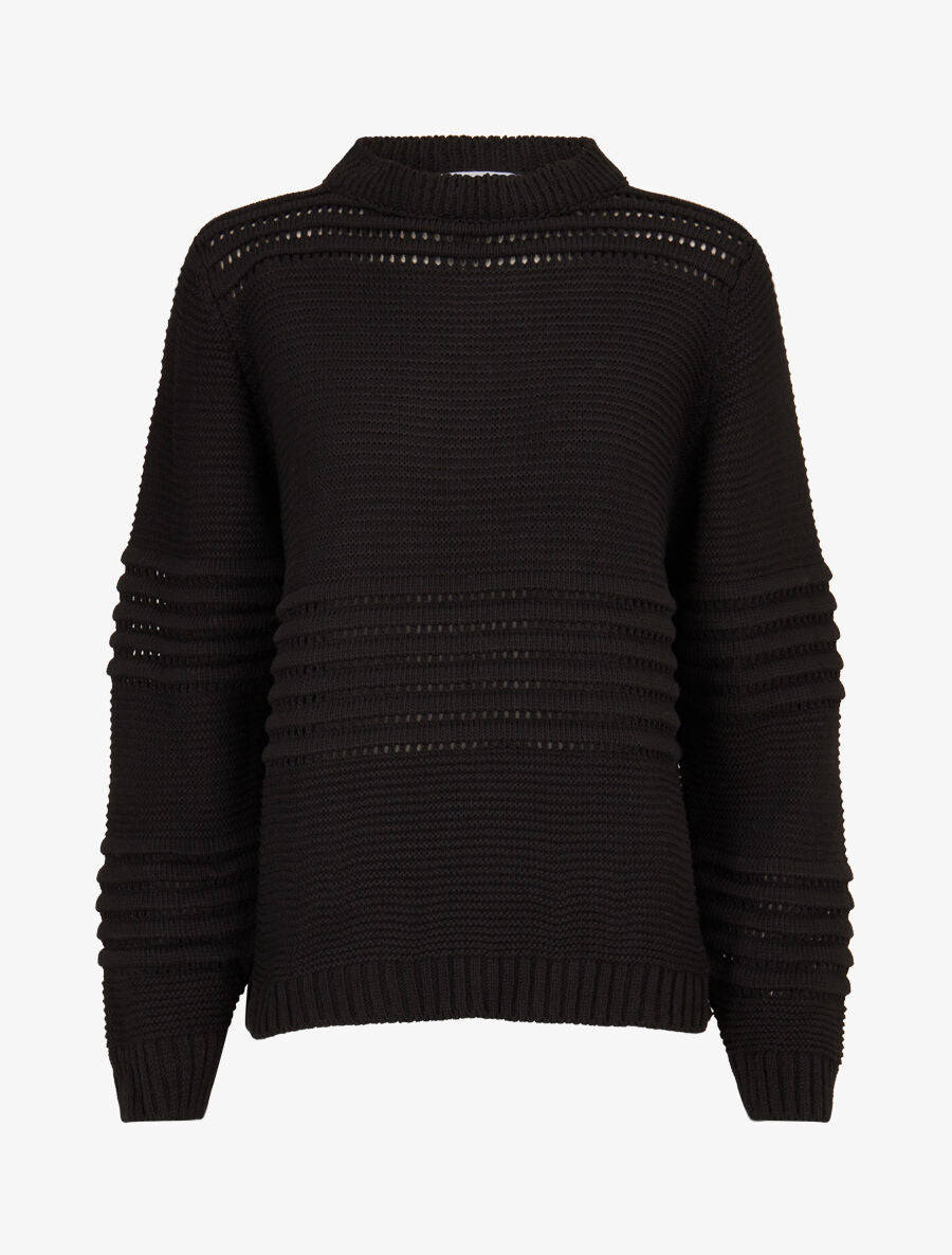 Pull à bandes en reliefs - Noir - 4