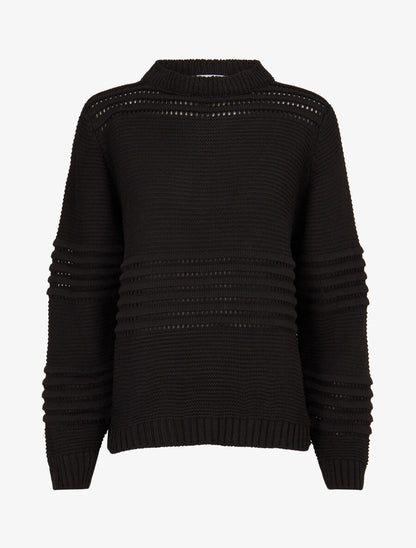 Pull à bandes en reliefs - Noir - 4