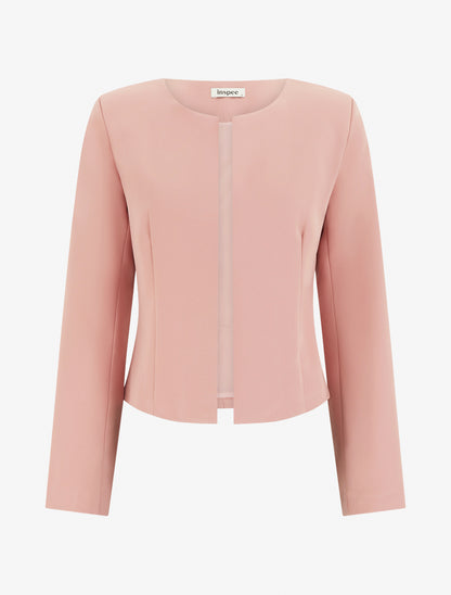Veste droite à col rond et épaulettes - Rose - 1