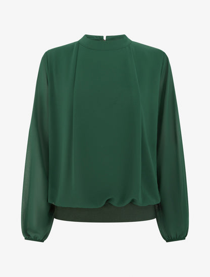 Blouse unie à poignets élastiqués - Vert sapin - 1