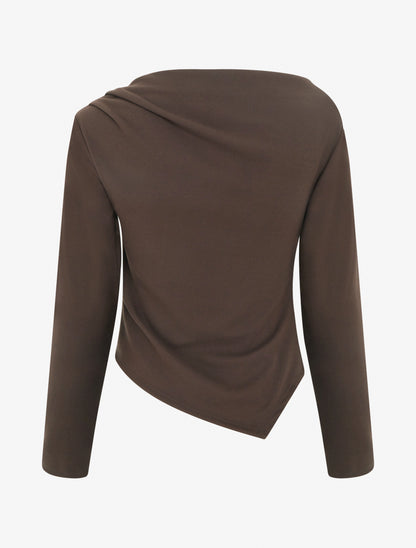 Top asymétrique à manches longues - Marron - 2