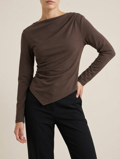Asymmetrische top met lange mouwen - Bruin