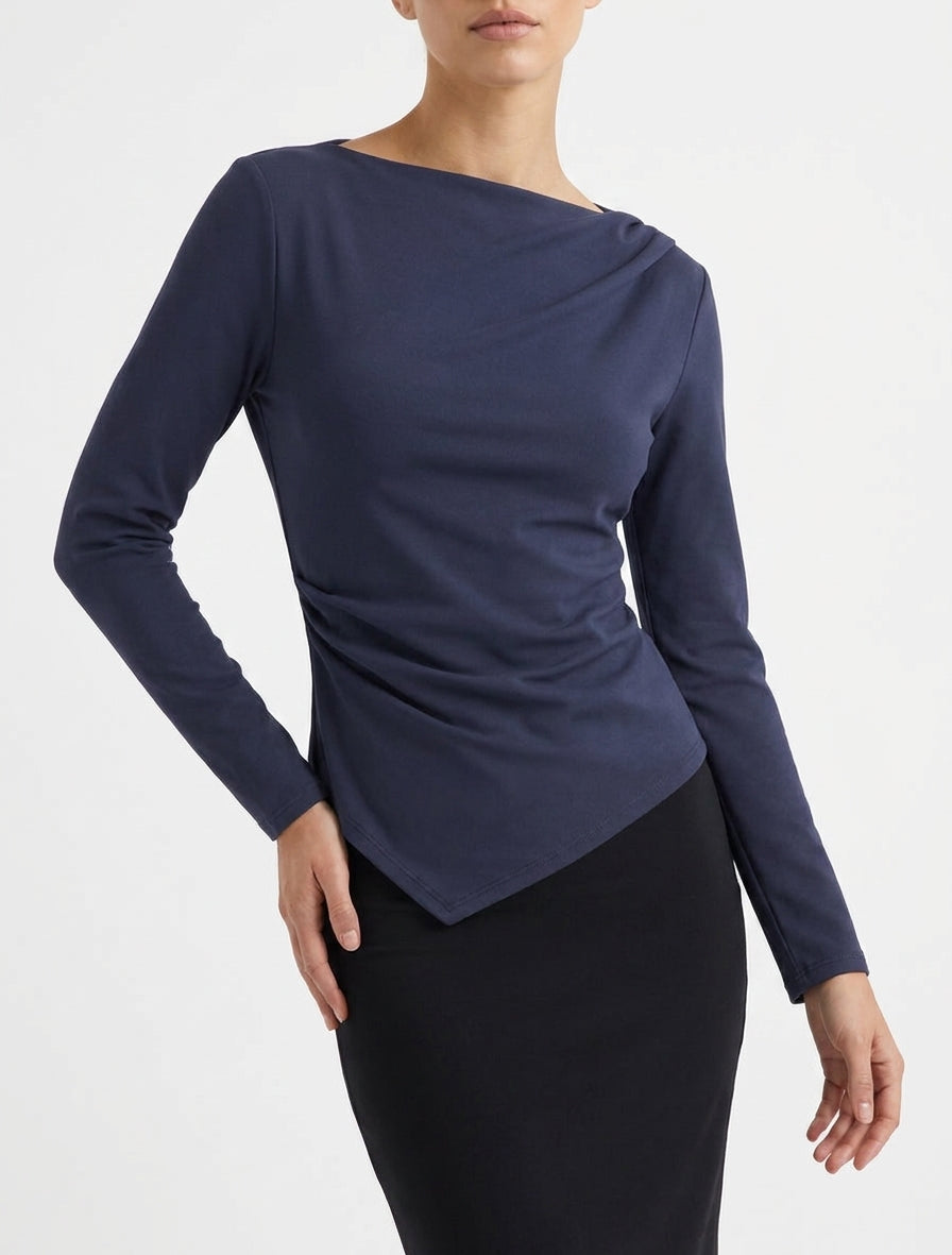 Asymmetrische top met lange mouwen - Marine
