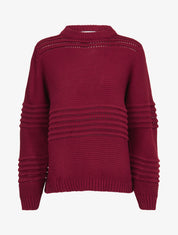 Pull à bandes en reliefs - Rouge cerise - 1