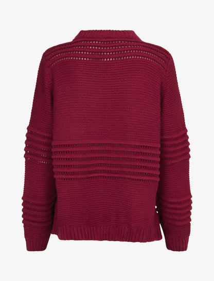 Pull à bandes en reliefs - Rouge cerise - 2