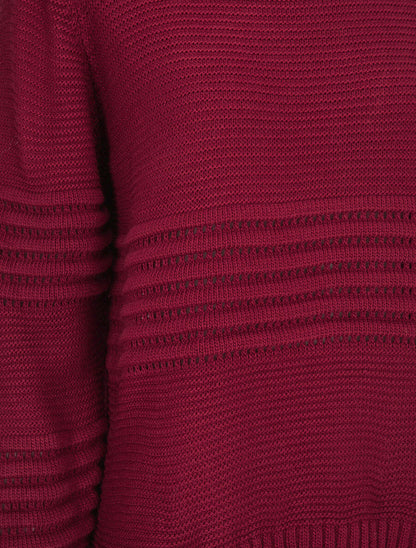 Pull à bandes en reliefs - Rouge cerise - 3