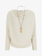 Pull fin à manches chauve-souris et col bénitier - Beige - 1