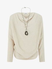Pull côtelé à manches chauve-souris et col bénitier - Beige - 1
