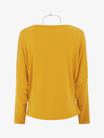 Pull fin à manches chauve-souris et col bénitier - Jaune moutarde - 2