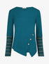 Pull fin à manches rayées - Bleu lagon - 1