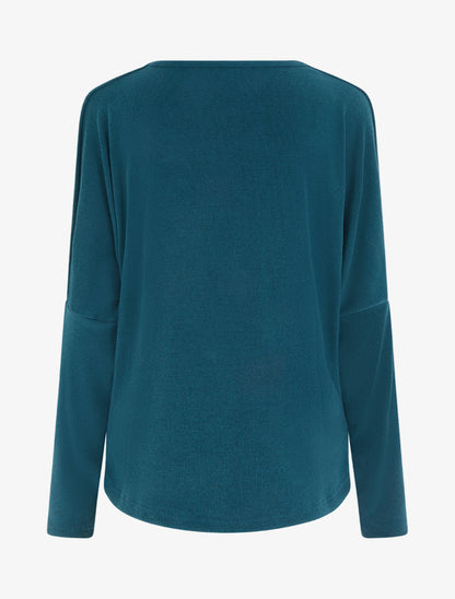Pull à col bénitier et inscription LOVE - Bleu canard - 2