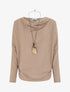 Pull à col bénitier en maille motif rayé - Camel - 1