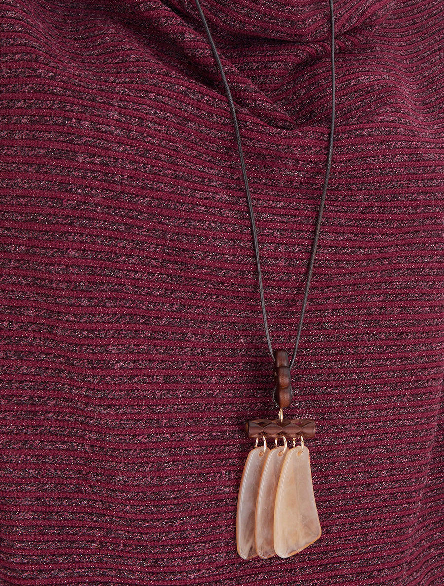 Pull à col bénitier en maille motif rayé - Lie de vin - 3